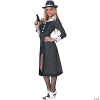 Adults Black & White Pinstripe Ganster Hat with White Hatband