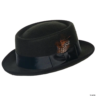 Adults Black Pork Pie Hat with Feather