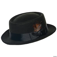 Adults Black Pork Pie Hat with Feather