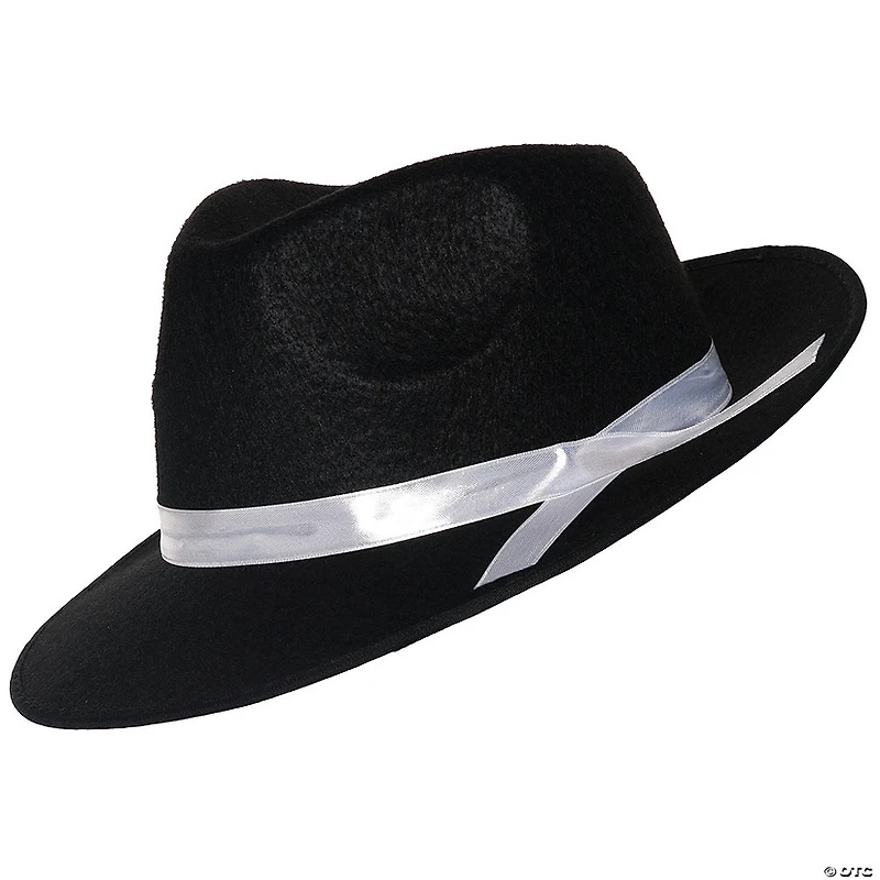 Adults Black Gangster Hat with White Hatband
