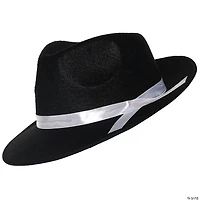 Adults Black Gangster Hat with White Hatband
