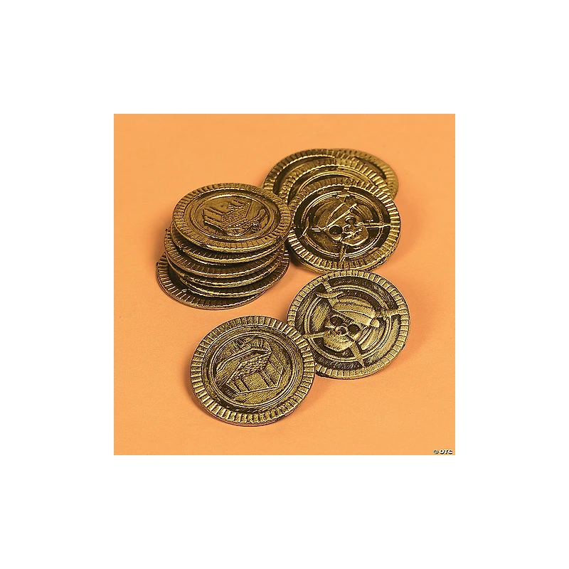 1 1/2" Bulk 144 Pc. Pirate Skull & Crossbones Gold Plastic Coins