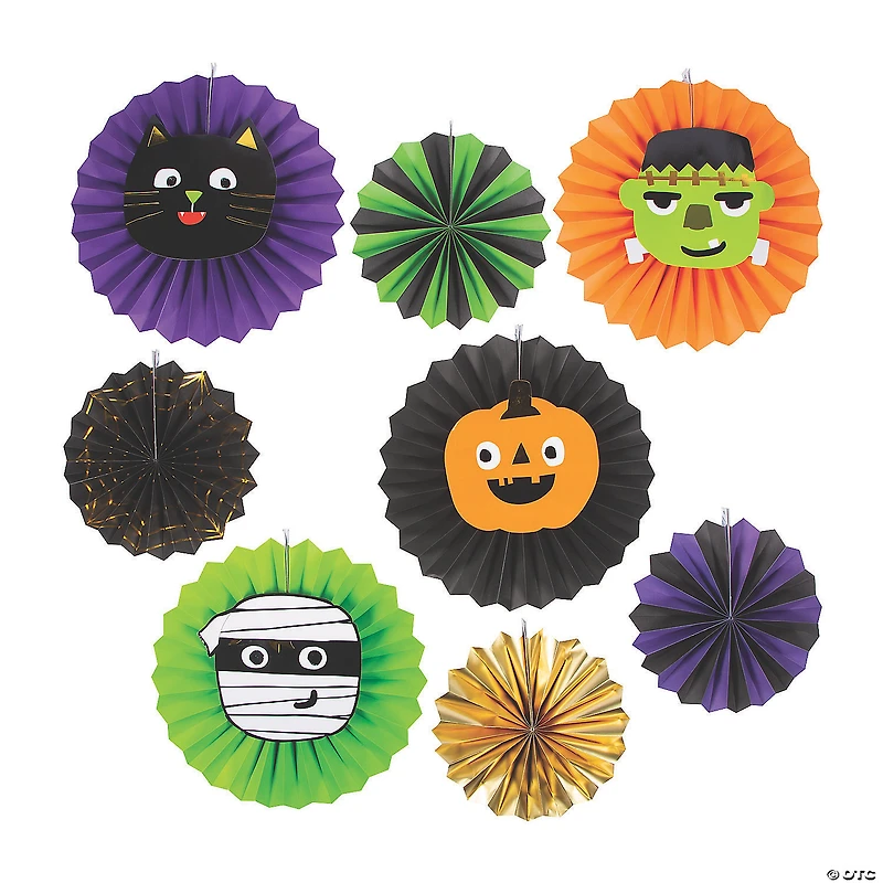 10" - 14" Ghoul Gang Hanging Paper Fans Halloween Decorations - 8 Pc.