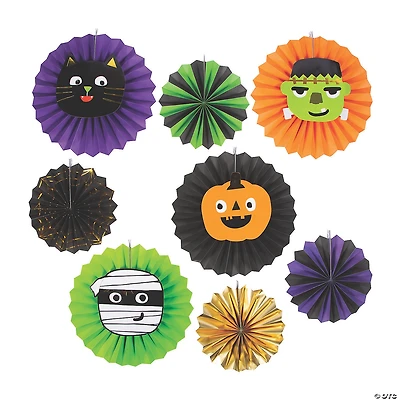 10" - 14" Ghoul Gang Hanging Paper Fans Halloween Decorations - 8 Pc.