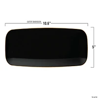 10.6" x 5" Black with Gold Rim Flat Raised Edge Rectangular Disposable Plastic Plates (50 Plates)