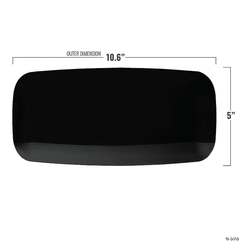 10.6" x 5" Solid Black Flat Raised Edge Rectangular Disposable Plastic Plates (50 Plates)