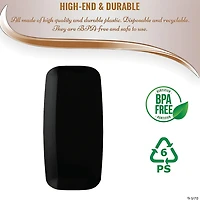 10.6" x 5" Solid Black Flat Raised Edge Rectangular Disposable Plastic Plates (50 Plates)