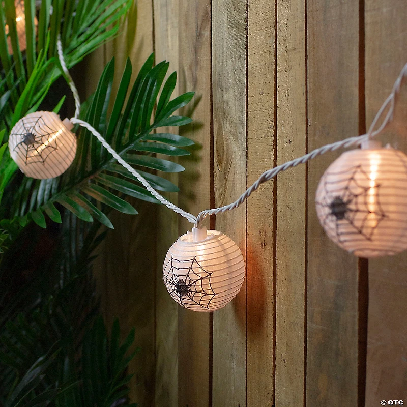 10-Count Black Spider in Web Paper Lantern Halloween Lights  8.5ft White Wire