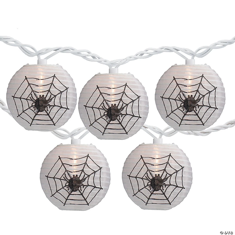 10-Count Black Spider in Web Paper Lantern Halloween Lights  8.5ft White Wire