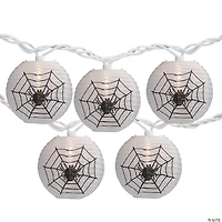 10-Count Black Spider in Web Paper Lantern Halloween Lights  8.5ft White Wire