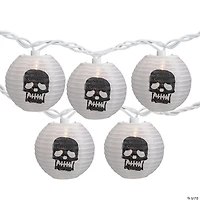 10-Count White and Black Skull Paper Lantern Halloween Lights  8.5ft White Wire