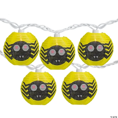 10-Count and Black Spider Paper Lantern Halloween Lights 8.5ft White Wire