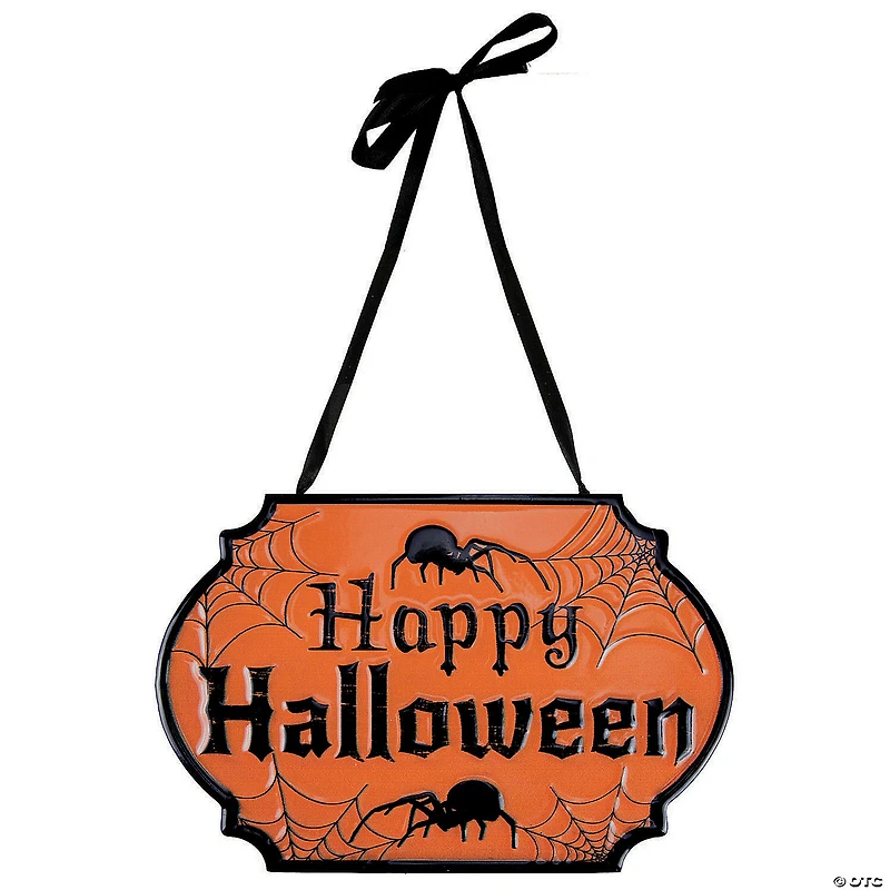 10" Orange and Black "Happy Halloween" Cauldron Pot Metal Wall Sign