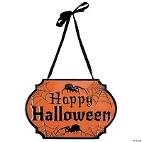10" Orange and Black "Happy Halloween" Cauldron Pot Metal Wall Sign