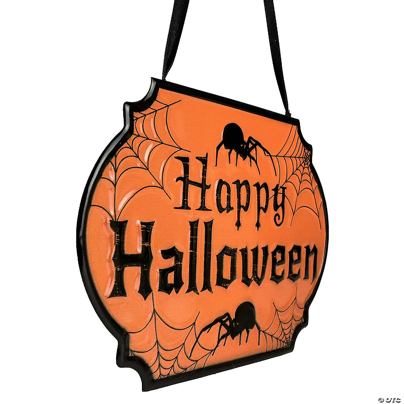 10" Orange and Black "Happy Halloween" Cauldron Pot Metal Wall Sign