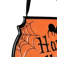 10" Orange and Black "Happy Halloween" Cauldron Pot Metal Wall Sign