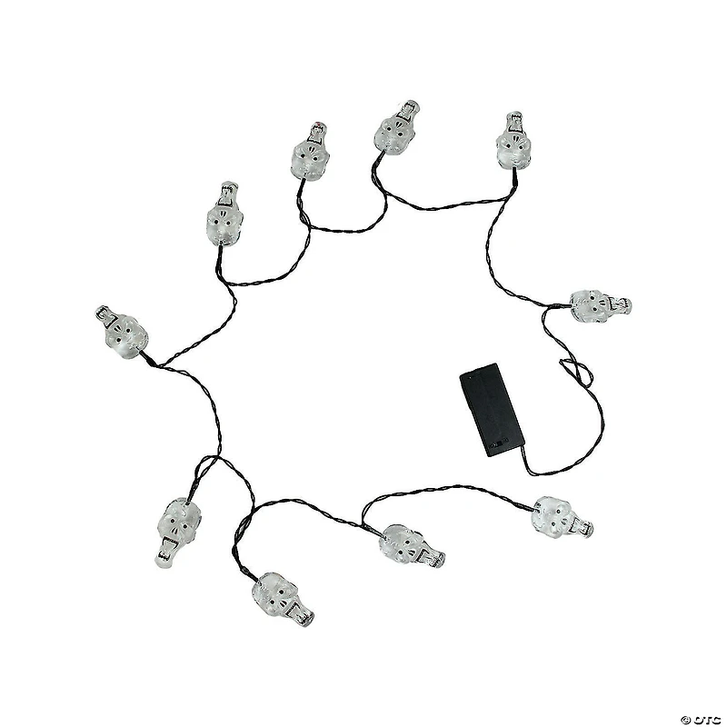 10 White Skull LED Halloween Lights - 5.75 ft Black Wire