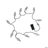 10 White Skull LED Halloween Lights - 5.75 ft Black Wire