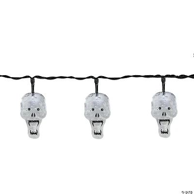 10 White Skull LED Halloween Lights - 5.75 ft Black Wire