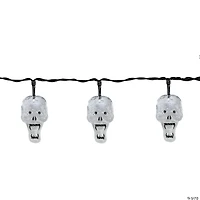 10 White Skull LED Halloween Lights - 5.75 ft Black Wire