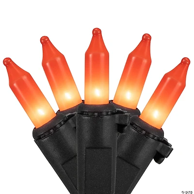 100ct Orange Mini Halloween Light Set  20ft Black Wire