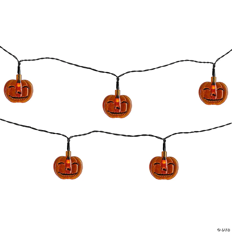 10ct Orange Battery Operated Jack O' Lantern LED Mini Halloween Lights - 6ft Black Wire
