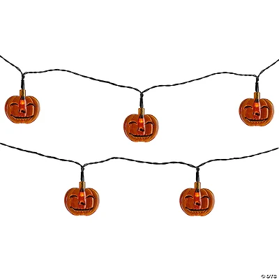 10ct Orange Battery Operated Jack O' Lantern LED Mini Halloween Lights - 6ft Black Wire