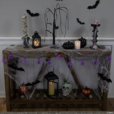 10ct Purple Battery Operated LED Spider Halloween Lights - 4.6 ft Black Wire