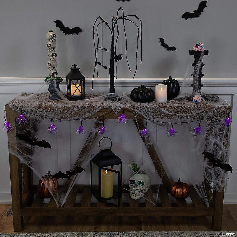 10ct Purple Battery Operated LED Spider Halloween Lights - 4.6 ft Black Wire