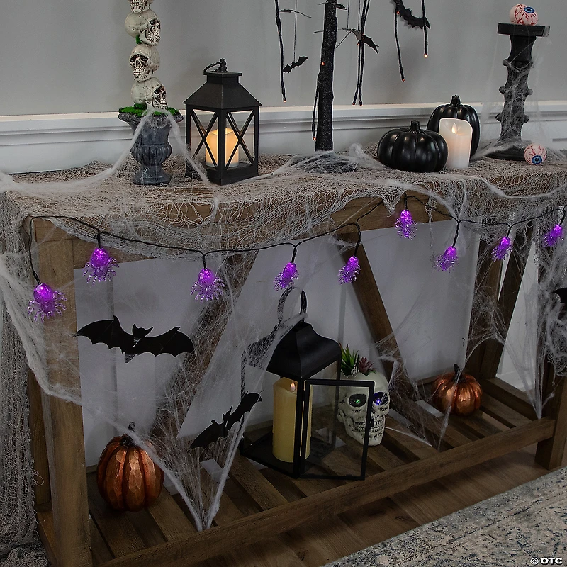 10ct Purple Battery Operated LED Spider Halloween Lights - 4.6 ft Black Wire
