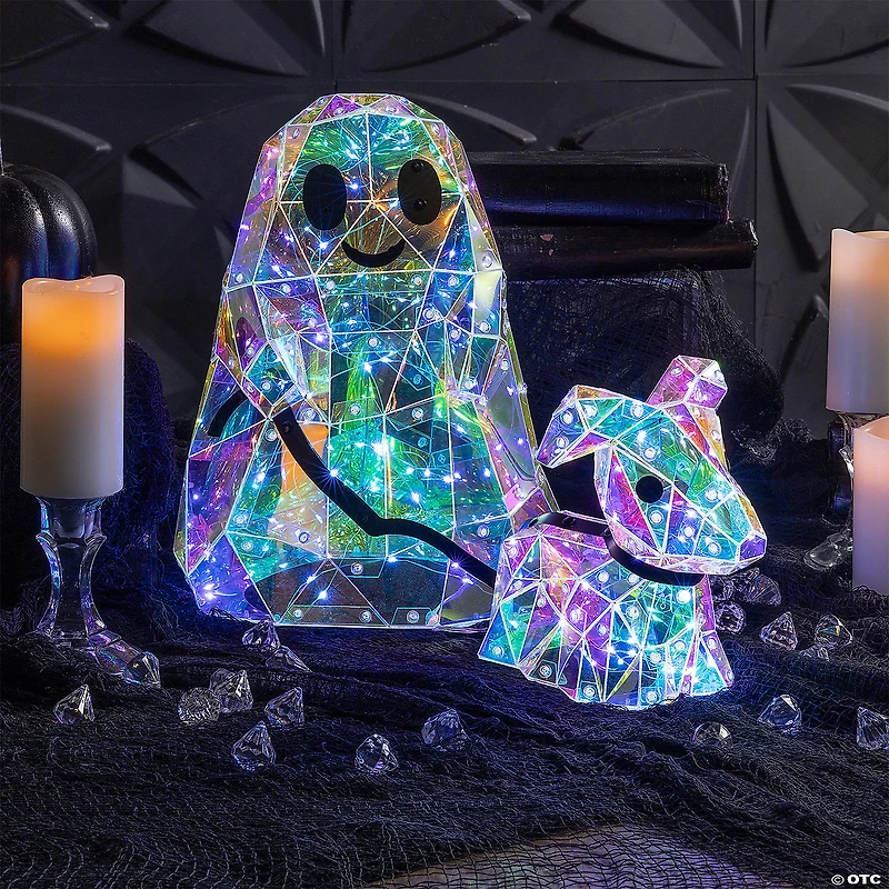 11 3/4" Halloween Multicolor Prismatic Ghost & Dog Light-Up LED Light