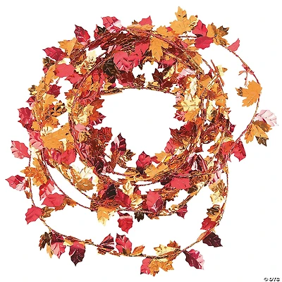 11 Ft. Fall Leaves Red and Orange Metallic Foil Garland Decoration