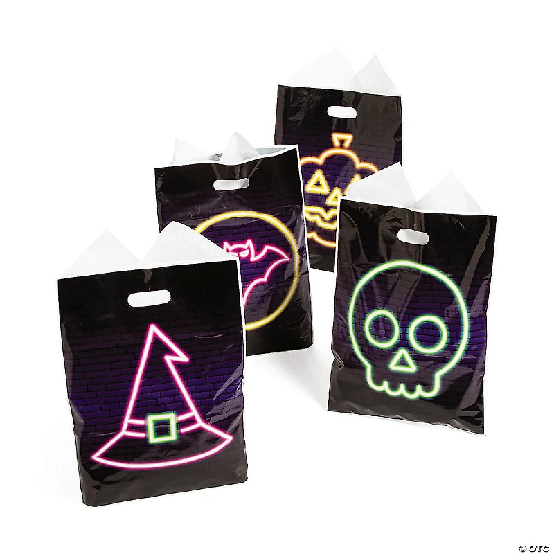 12 1/2” x 17" Bulk 100 Pc. Neon Halloween Plastic Goody Bags