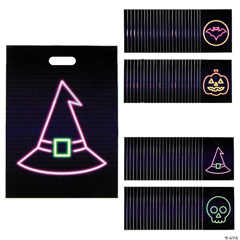12 1/2” x 17" Bulk 100 Pc. Neon Halloween Plastic Goody Bags