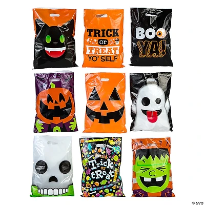 12 1/2" x 17" Bulk Halloween Trick-or-Treat Plastic Goody Bag Assortment - 250 Pc.