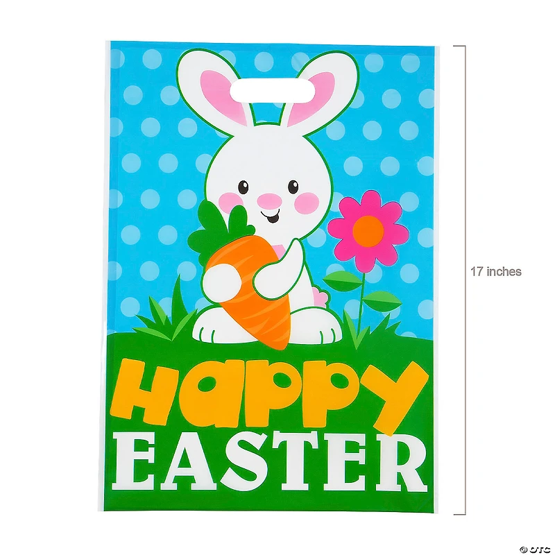 12 1/2" x 17" Bulk Large Happy Easter Plastic Goody Bags - 50 Pc.