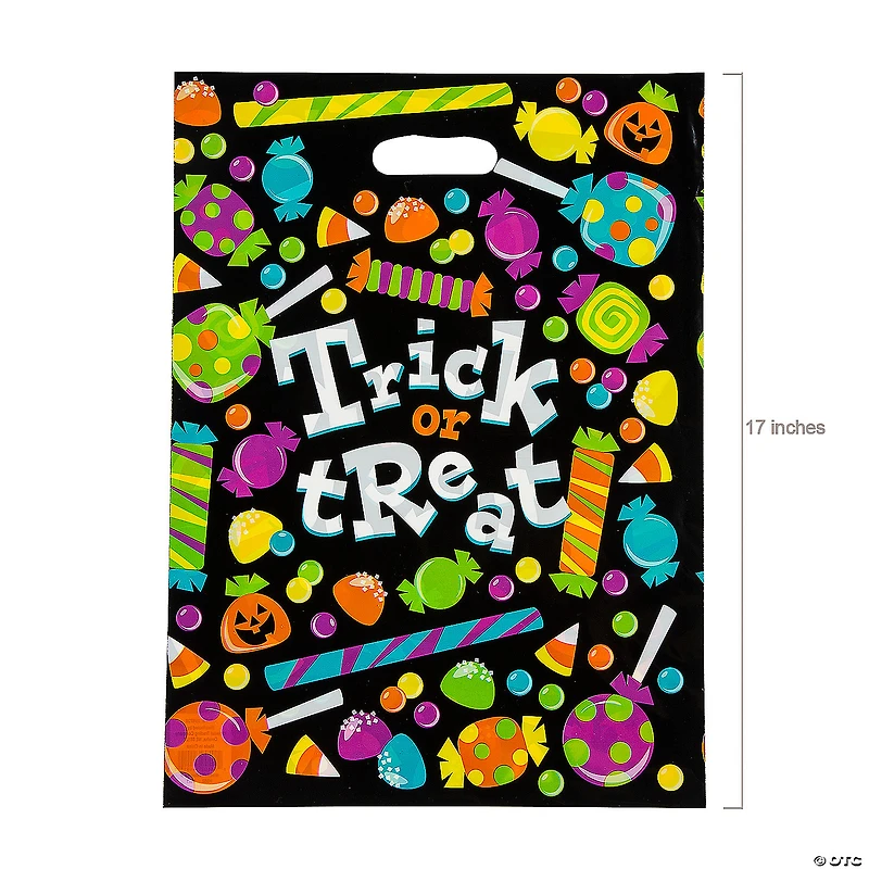 12 1/2" x 17" Bulk Large Sweet Halloween Trick-Or-Treat Plastic Goody Bags - 50 Pc.