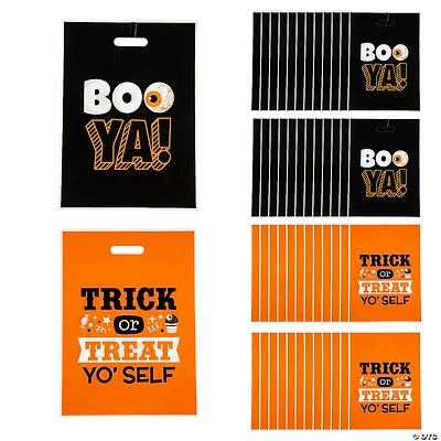 12-1/2" x 17" Halloween Funny Sayings  Trick-or-Treat Plastic Goody Bags - 50 Pc.