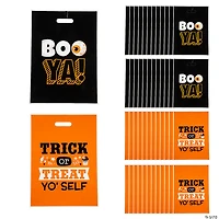 12-1/2" x 17" Halloween Funny Sayings  Trick-or-Treat Plastic Goody Bags - 50 Pc.
