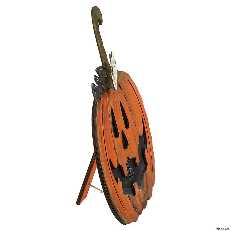 12.5" Jack-O-Lantern with Ghost and Bat Halloween Decoration