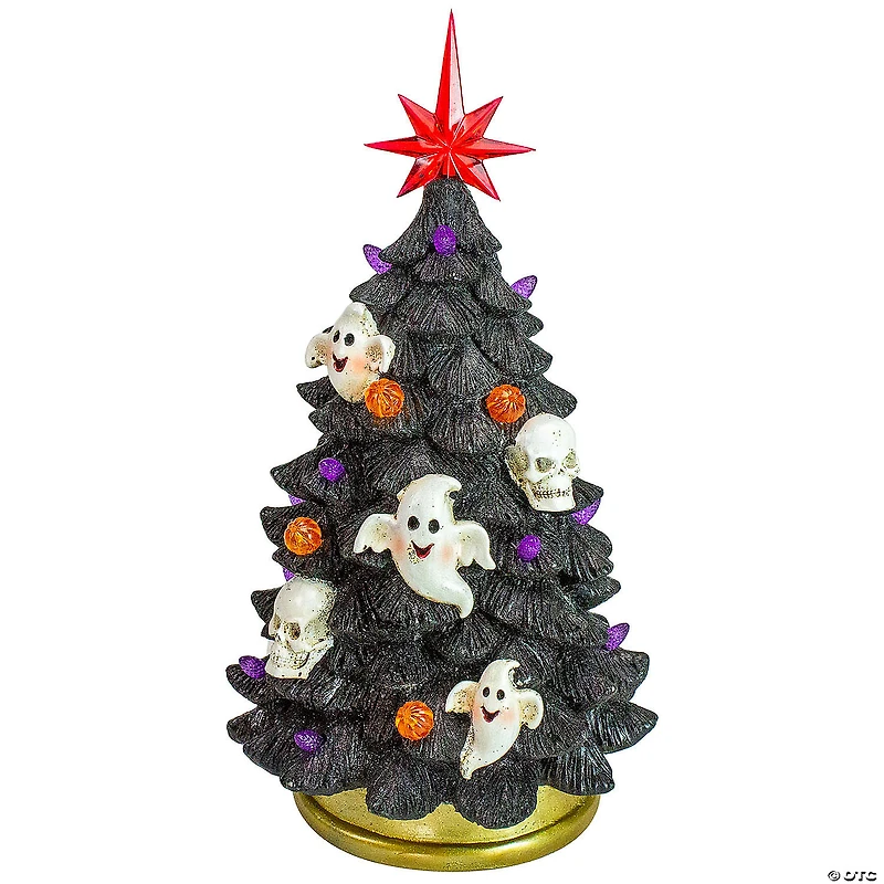12" Black LED Lighted Skull and Ghost Halloween Tree