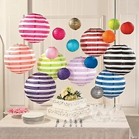 12" Black Striped Hanging Paper Lanterns - 6 Pc.