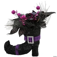 12" Black Witch's Boot with Purple Glittered Roses Halloween Decoration