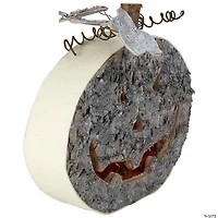 12" LED Lighted Birch Wood Jack-O-Lantern Halloween Decoration