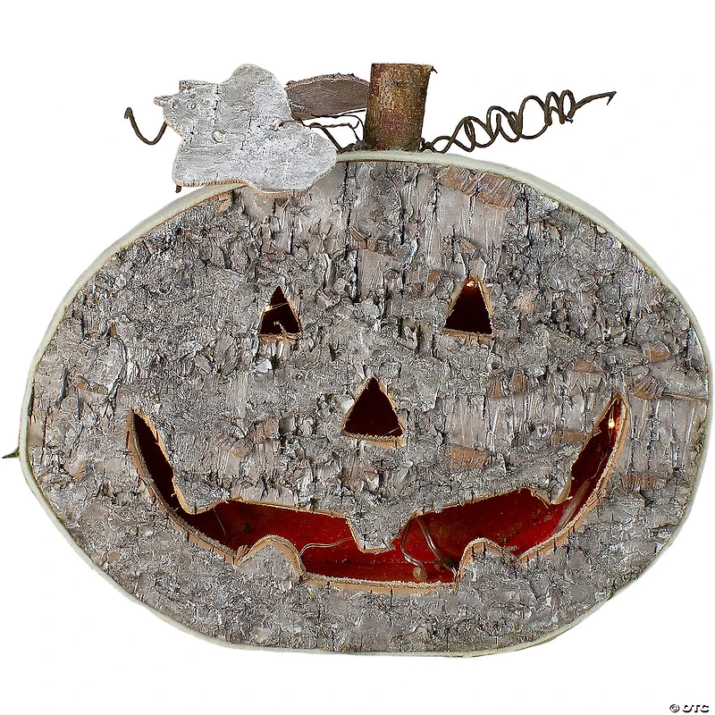 12" LED Lighted Birch Wood Jack-O-Lantern Halloween Decoration