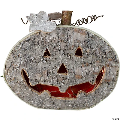 12" LED Lighted Birch Wood Jack-O-Lantern Halloween Decoration