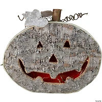 12" LED Lighted Birch Wood Jack-O-Lantern Halloween Decoration