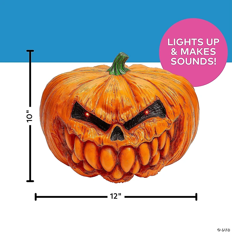 12" Light-Up Scary Plastic Pumpkin with Sound Halloween Decoration