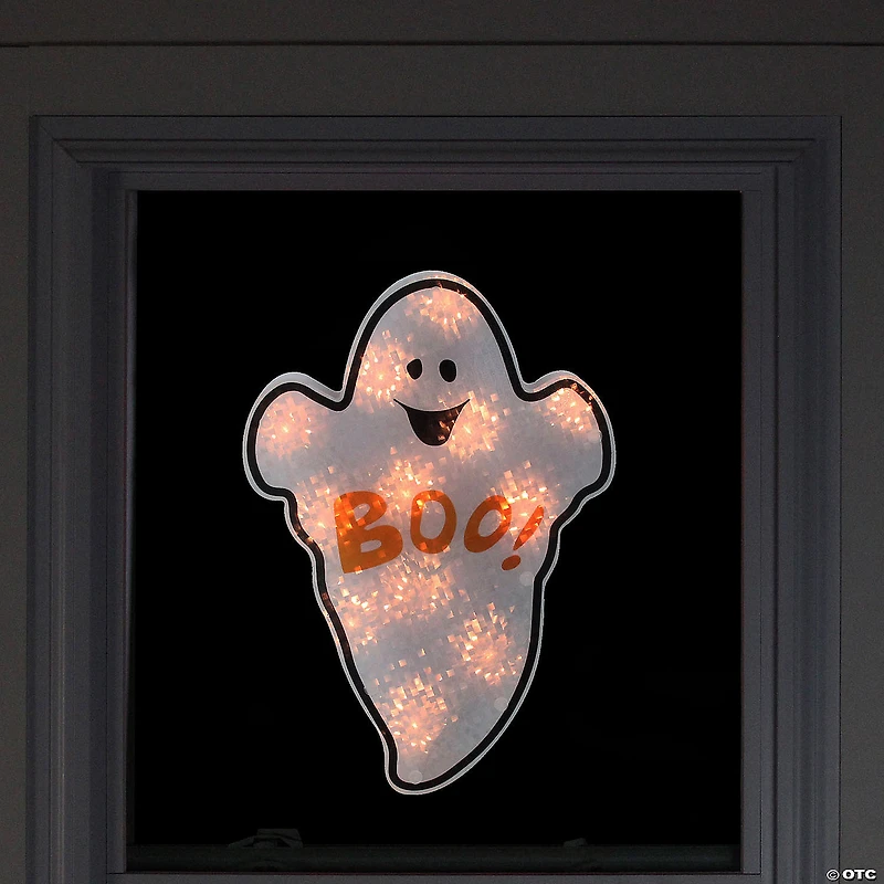 12" Lighted Holographic Ghost Halloween Window Silhouette Decoration