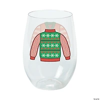 12 oz. Ugly Sweater Stemless Reusable Plastic Wine Glasses - 6 Ct.